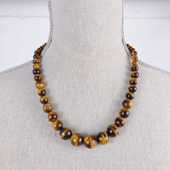 Signed Jay King DTR Sterling Silver Tiger Eye Graduated Gemstone Necklace 22 VTG - Picture 7 of 11